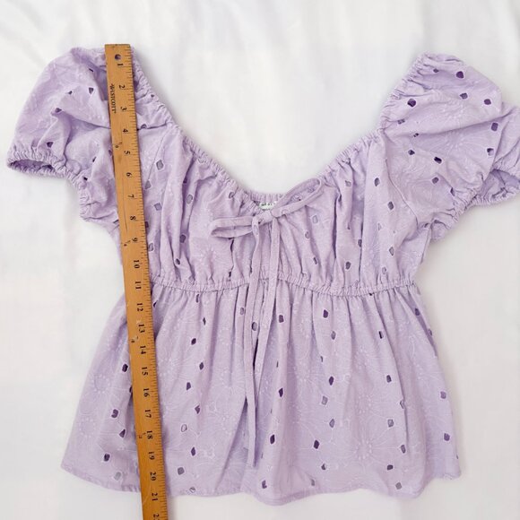 ASOS design purple eyelet peplum milkmaid top US10 - Picture 3 of 5